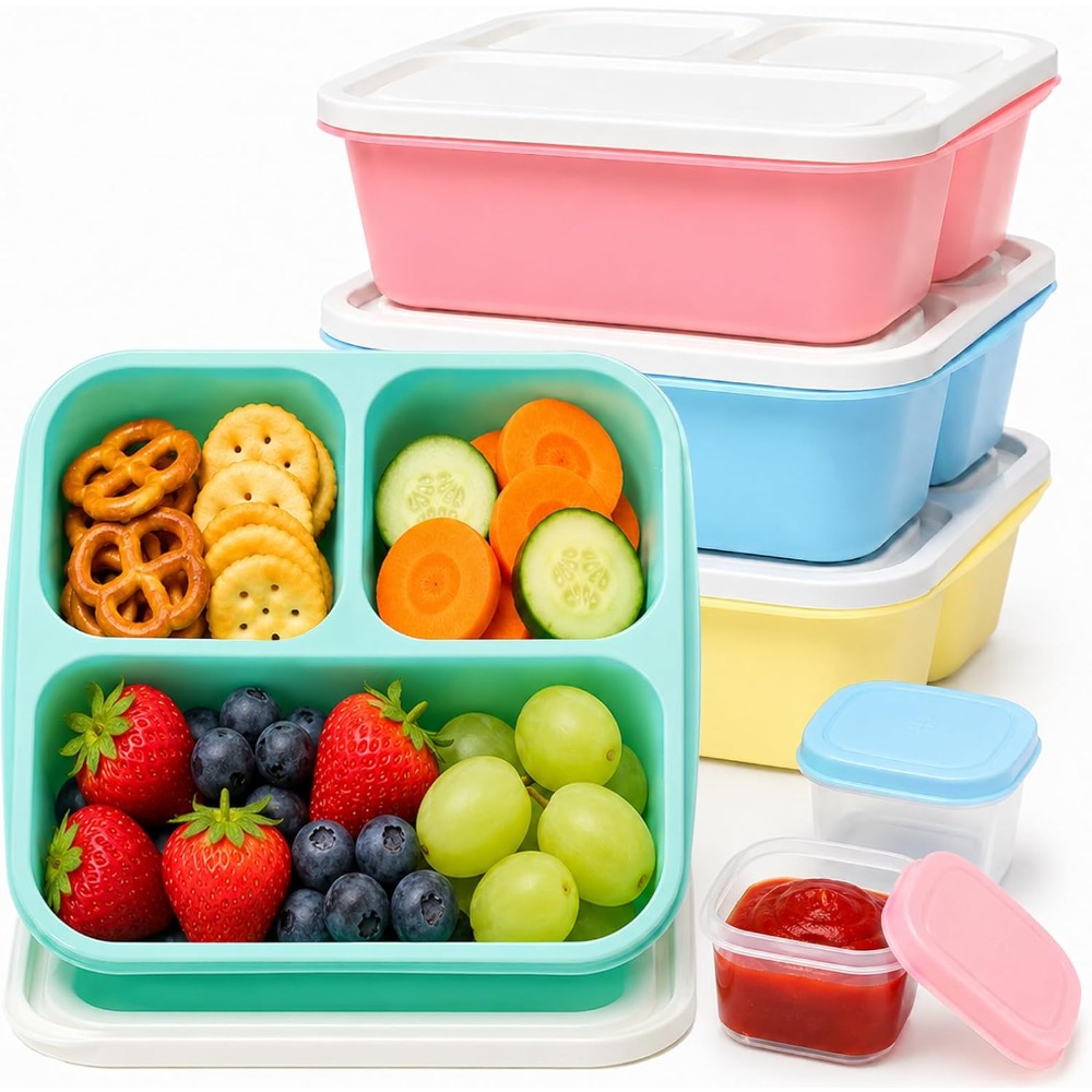 Food Snacks Healthy - 3 Compartment Bento Box Snack Containers