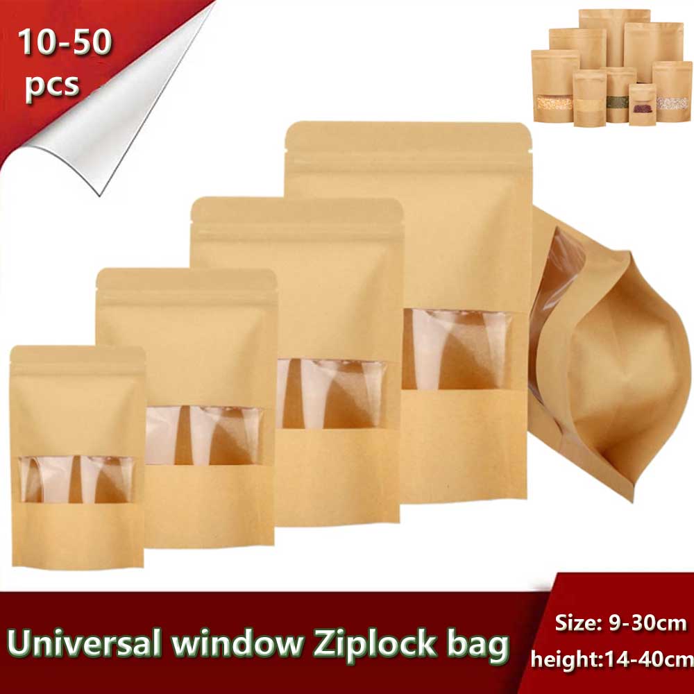 Food Or Snacks - 10-50pcs Upright Seal Bone Zipper Kraft