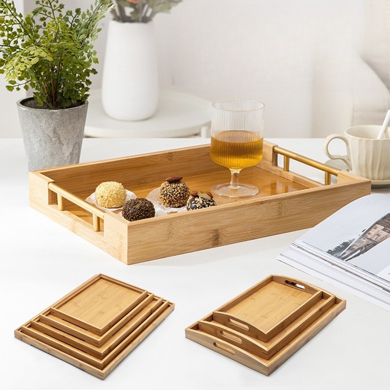 Food Platter Snacks - Natural Bamboo Serving Tray Set Rectangular