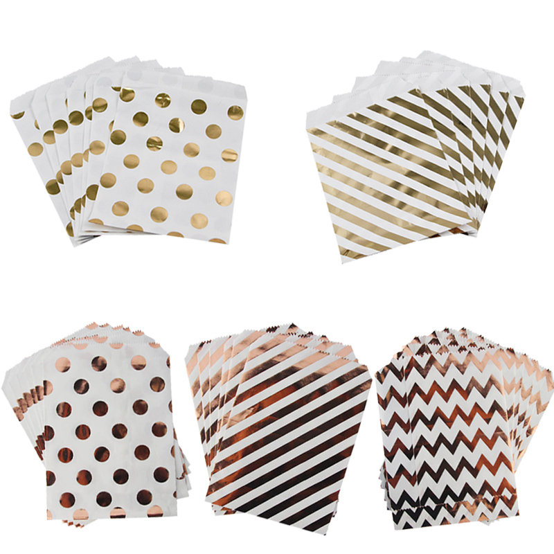 Food Snacks For Baby Shower - 20/25pcs Gold/Rose Gold Dot/Striped Candy Bags