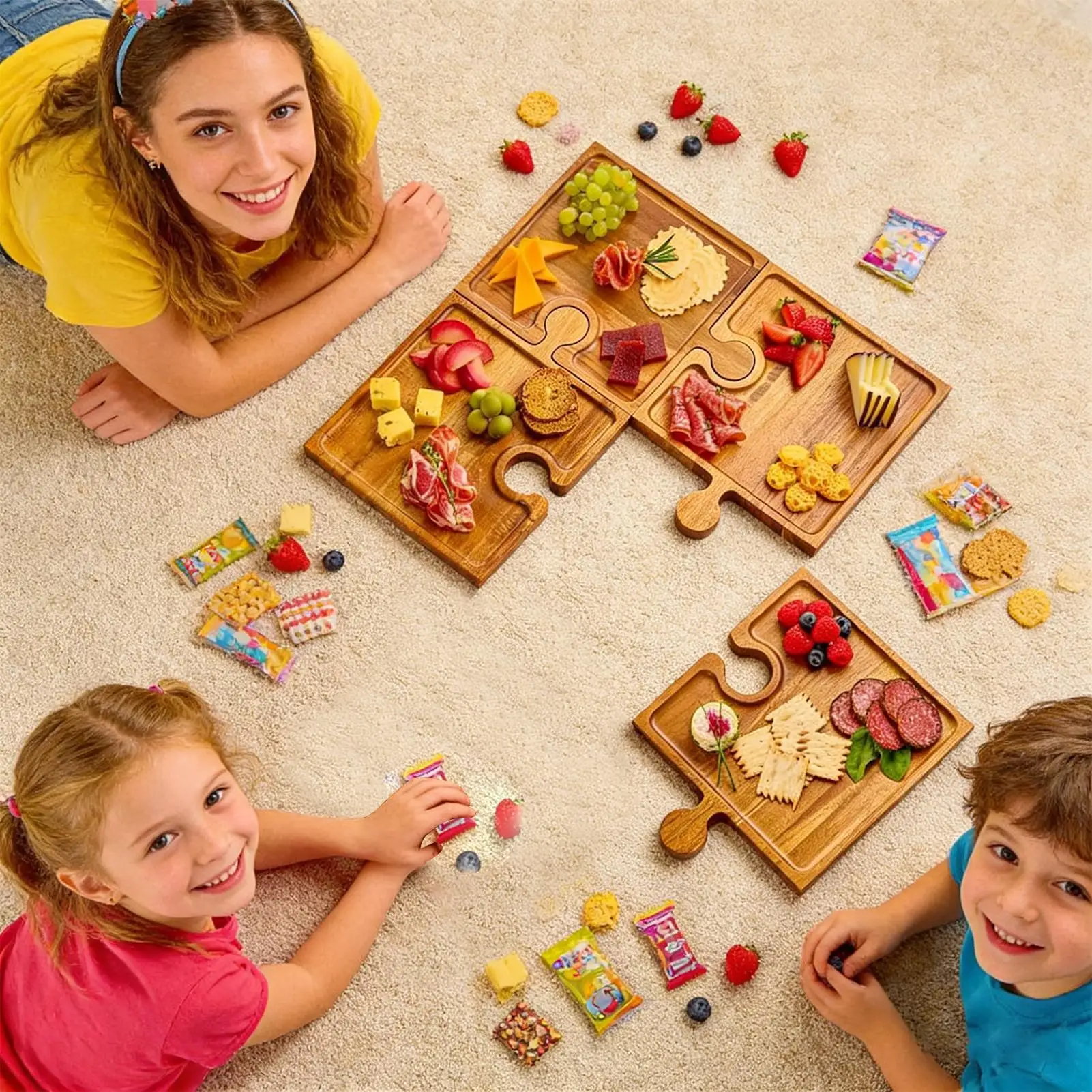 Puzzle Food Display Tray Woode - Food Platter Snacks ulasan dan harga