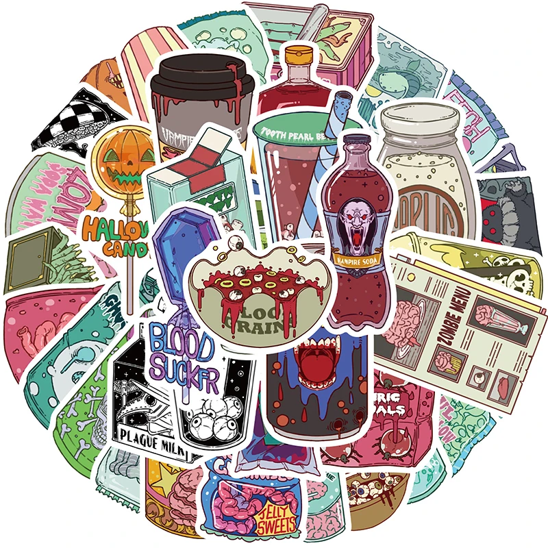 50PCS Zombie Food Stickers Cut - Zombie Snacks ulasan dan harga