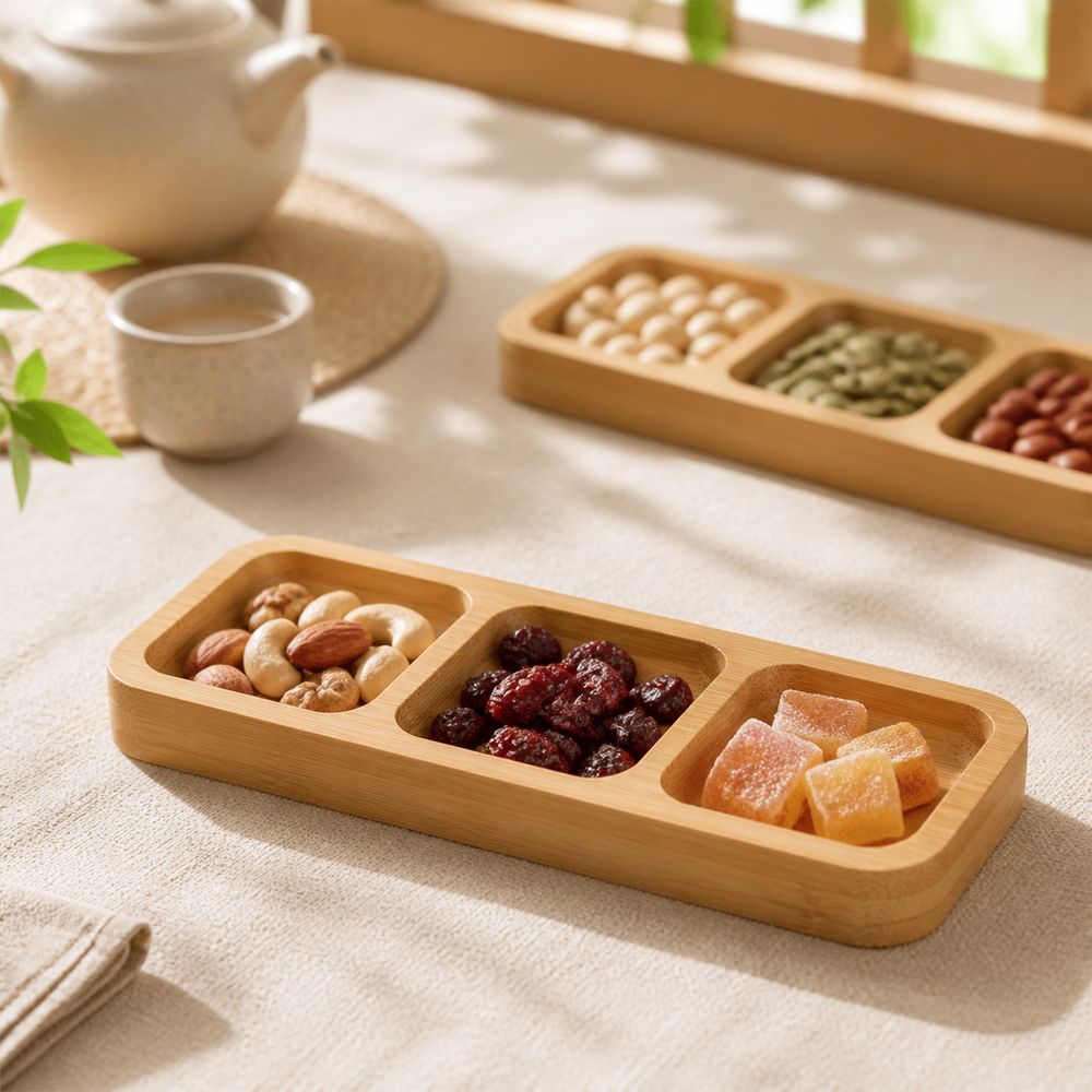 Natural Bamboo Divided Snack S - Food Platter Snacks ulasan dan harga
