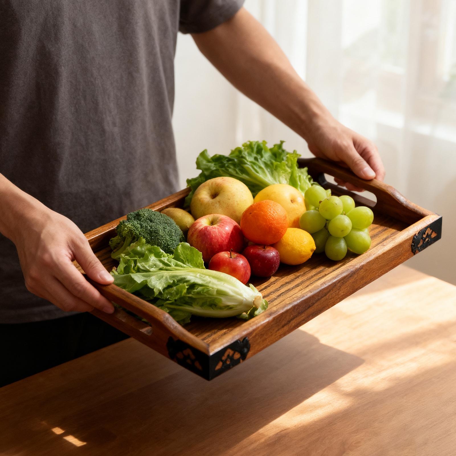 Wooden Serving Tray with Handl - Food Platter Snacks ulasan dan harga